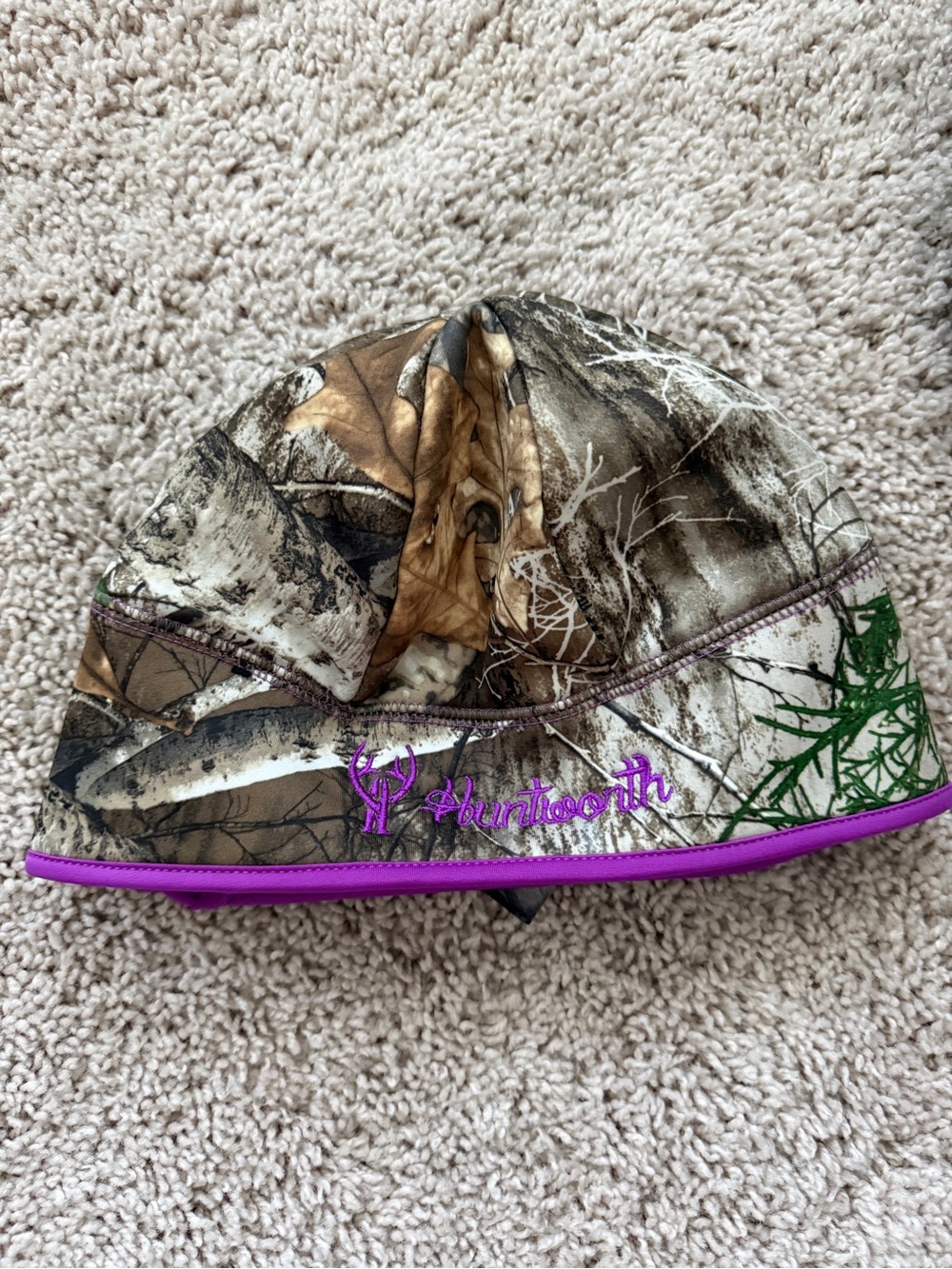 Women's Camo Beanie with Purple Trim